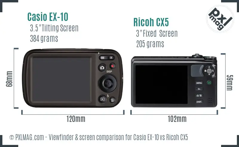 Casio EX-10 vs Ricoh CX5 Screen and Viewfinder comparison