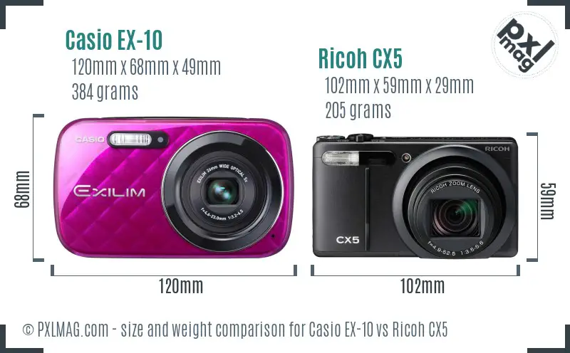 Casio EX-10 vs Ricoh CX5 size comparison