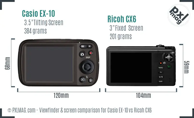 Casio EX-10 vs Ricoh CX6 Screen and Viewfinder comparison Casio EX-10 vs Ricoh CX6 Screen and Viewfinder comparison