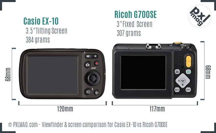 Casio EX-10 vs Ricoh G700SE Screen and Viewfinder comparison