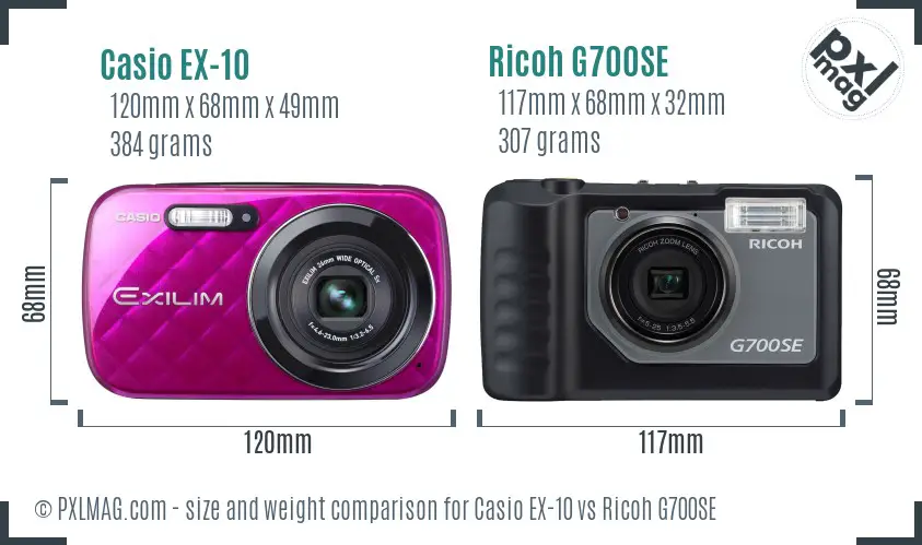 Casio EX-10 vs Ricoh G700SE size comparison