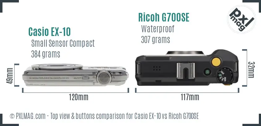 Casio EX-10 vs Ricoh G700SE top view buttons comparison