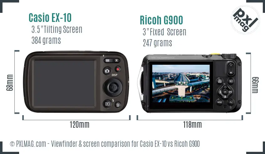 Casio EX-10 vs Ricoh G900 Screen and Viewfinder comparison