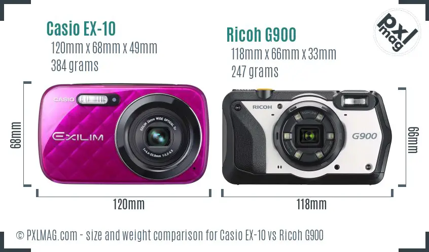 Casio EX-10 vs Ricoh G900 size comparison