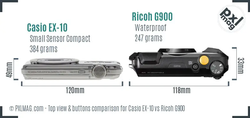 Casio EX-10 vs Ricoh G900 top view buttons comparison