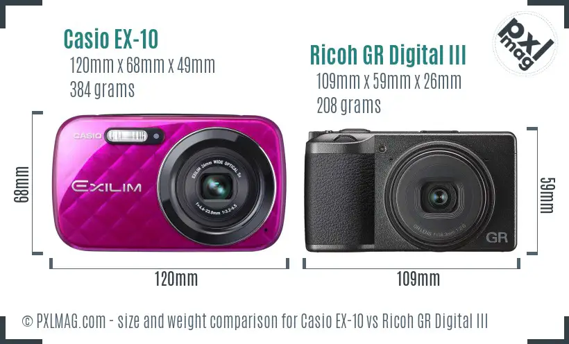 Casio EX-10 vs Ricoh GR Digital III size comparison