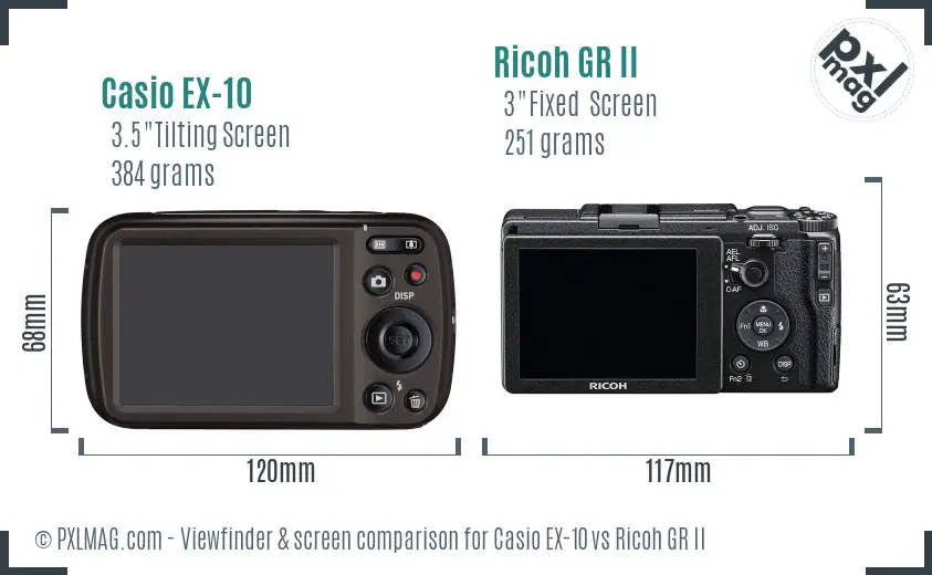 Casio EX-10 vs Ricoh GR II Screen and Viewfinder comparison