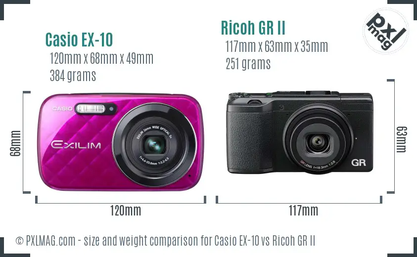 Casio EX-10 vs Ricoh GR II size comparison
