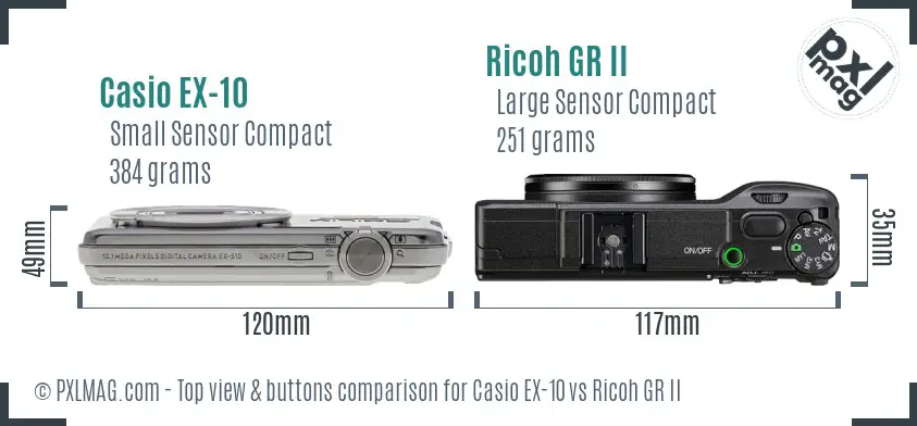 Casio EX-10 vs Ricoh GR II top view buttons comparison
