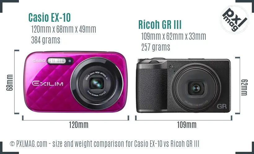 Casio EX-10 vs Ricoh GR III size comparison