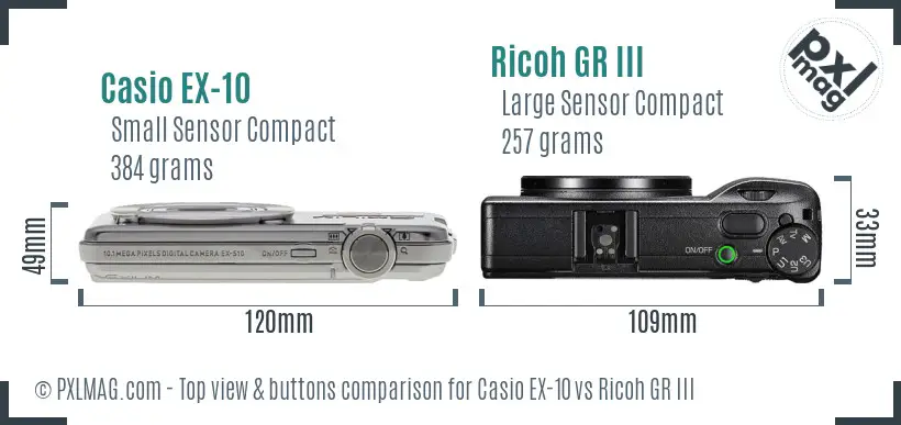 Casio EX-10 vs Ricoh GR III top view buttons comparison
