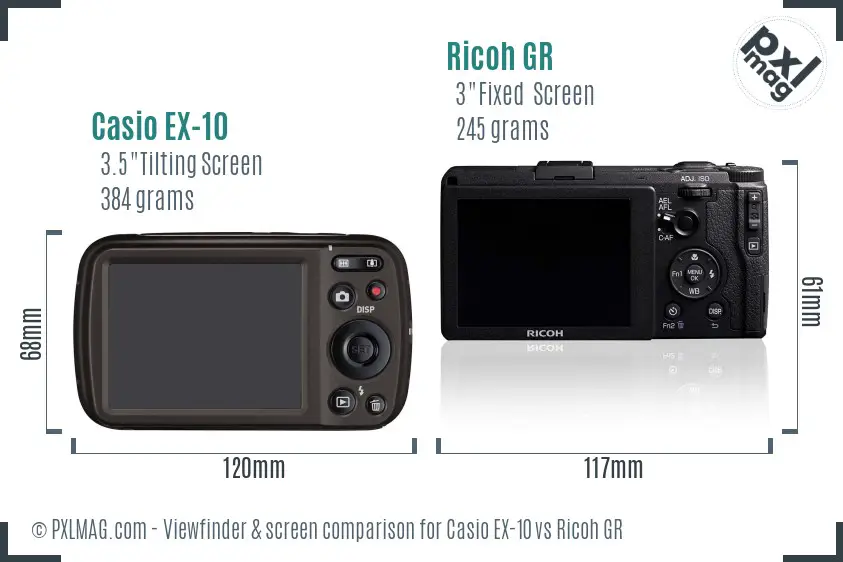 Casio EX-10 vs Ricoh GR Screen and Viewfinder comparison