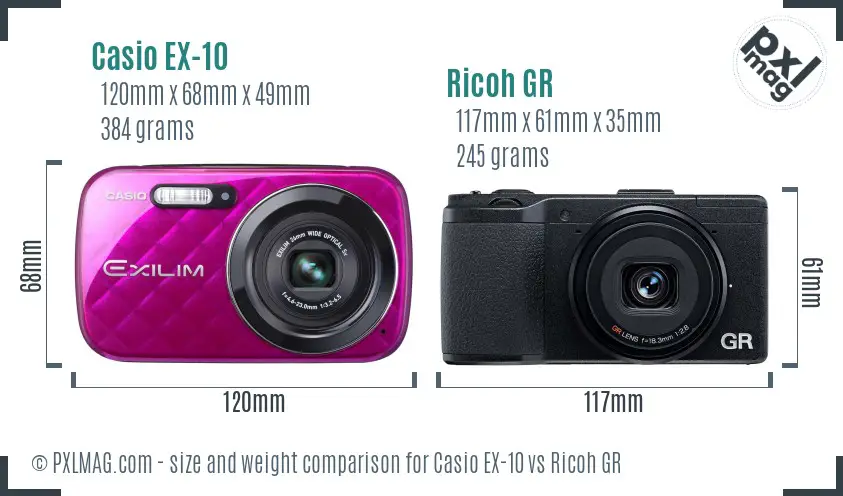 Casio EX-10 vs Ricoh GR size comparison