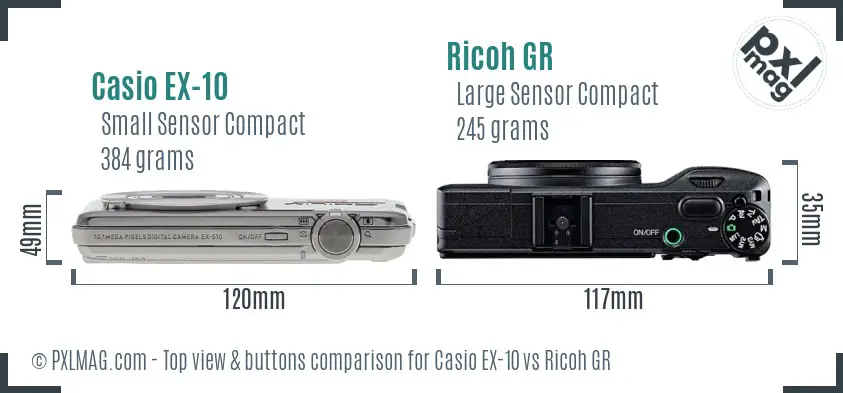 Casio EX-10 vs Ricoh GR top view buttons comparison