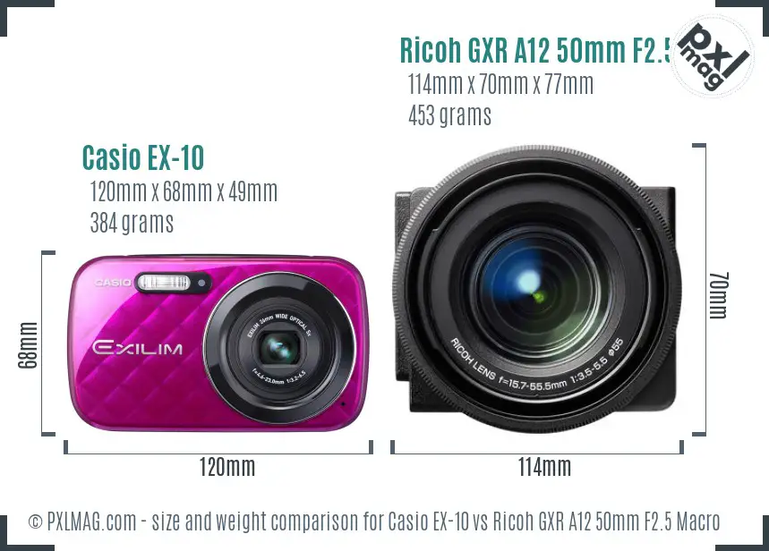 Casio EX-10 vs Ricoh GXR A12 50mm F2.5 Macro size comparison