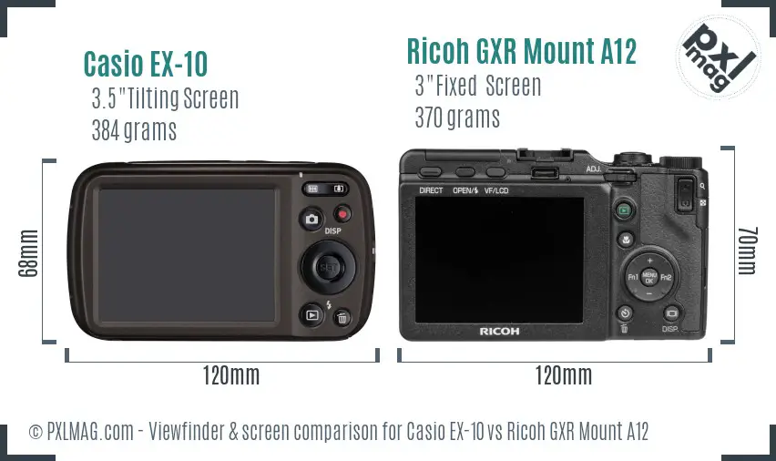 Casio EX-10 vs Ricoh GXR Mount A12 Screen and Viewfinder comparison