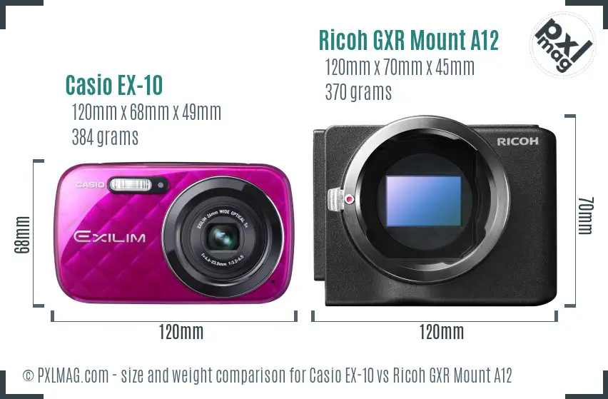 Casio EX-10 vs Ricoh GXR Mount A12 size comparison