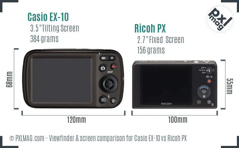 Casio EX-10 vs Ricoh PX Screen and Viewfinder comparison