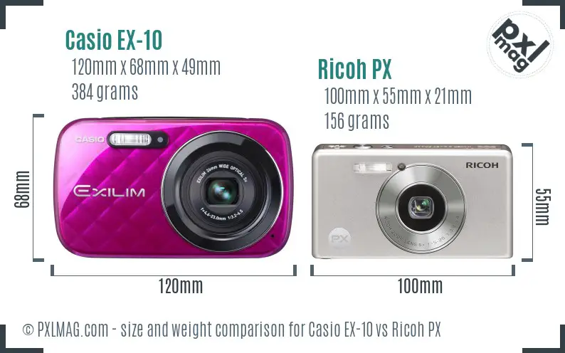 Casio EX-10 vs Ricoh PX size comparison