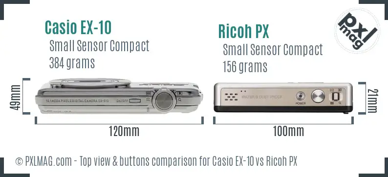 Casio EX-10 vs Ricoh PX top view buttons comparison
