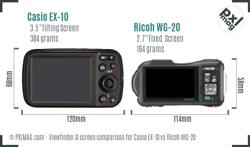 Casio EX-10 vs Ricoh WG-20 Screen and Viewfinder comparison