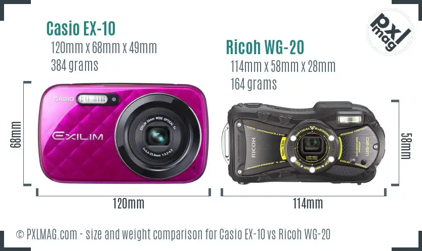 Casio EX-10 vs Ricoh WG-20 size comparison