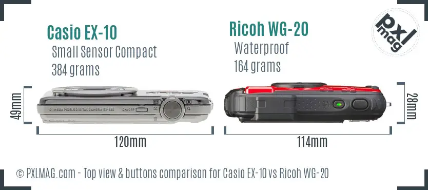 Casio EX-10 vs Ricoh WG-20 top view buttons comparison