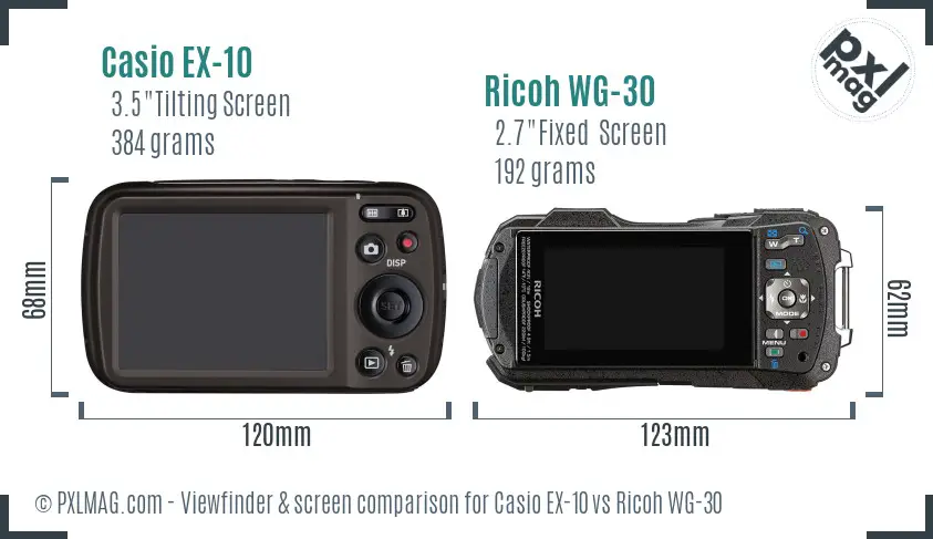 Casio EX-10 vs Ricoh WG-30 Screen and Viewfinder comparison