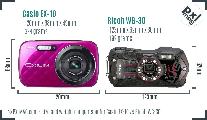 Casio EX-10 vs Ricoh WG-30 size comparison