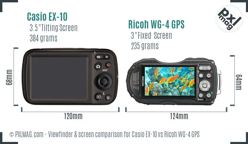 Casio EX-10 vs Ricoh WG-4 GPS Screen and Viewfinder comparison