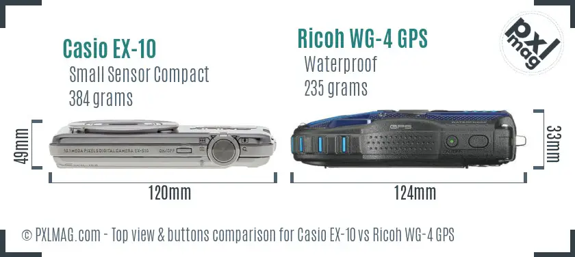 Casio EX-10 vs Ricoh WG-4 GPS top view buttons comparison