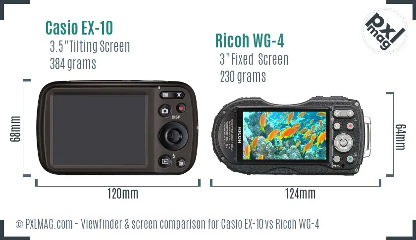 Casio EX-10 vs Ricoh WG-4 Screen and Viewfinder comparison