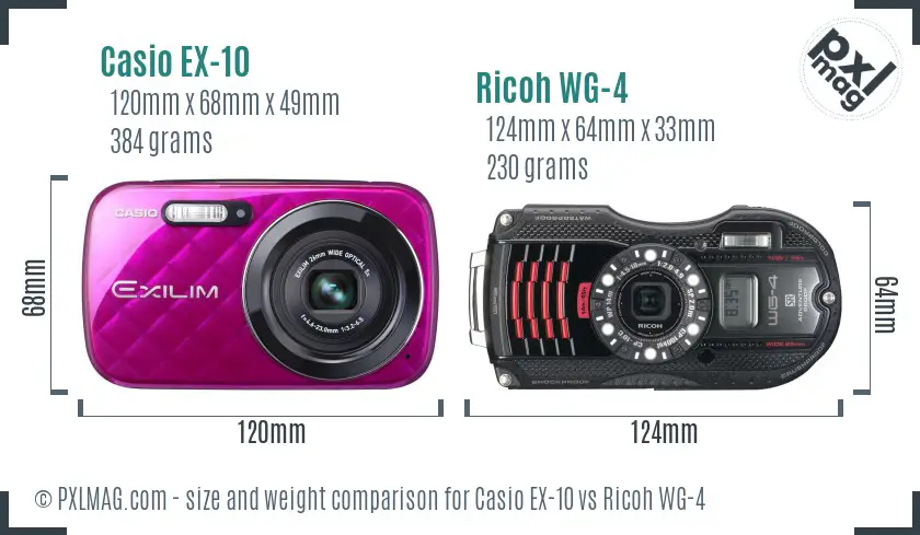 Casio EX-10 vs Ricoh WG-4 size comparison