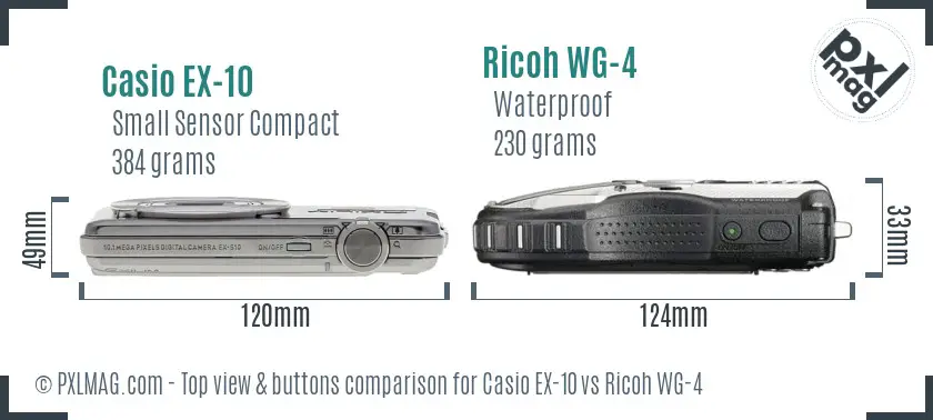 Casio EX-10 vs Ricoh WG-4 top view buttons comparison