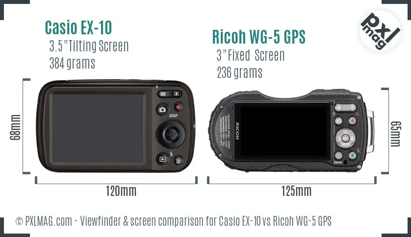 Casio EX-10 vs Ricoh WG-5 GPS Screen and Viewfinder comparison