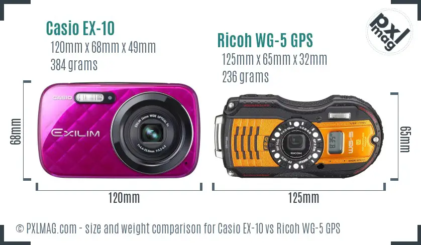 Casio EX-10 vs Ricoh WG-5 GPS size comparison