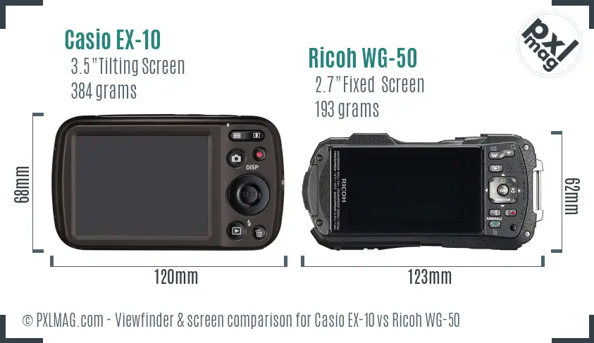 Casio EX-10 vs Ricoh WG-50 Screen and Viewfinder comparison