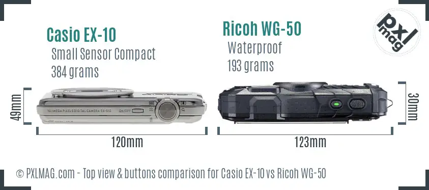 Casio EX-10 vs Ricoh WG-50 top view buttons comparison
