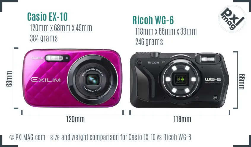 Casio EX-10 vs Ricoh WG-6 size comparison Casio EX-10 vs Ricoh WG-6 size comparison