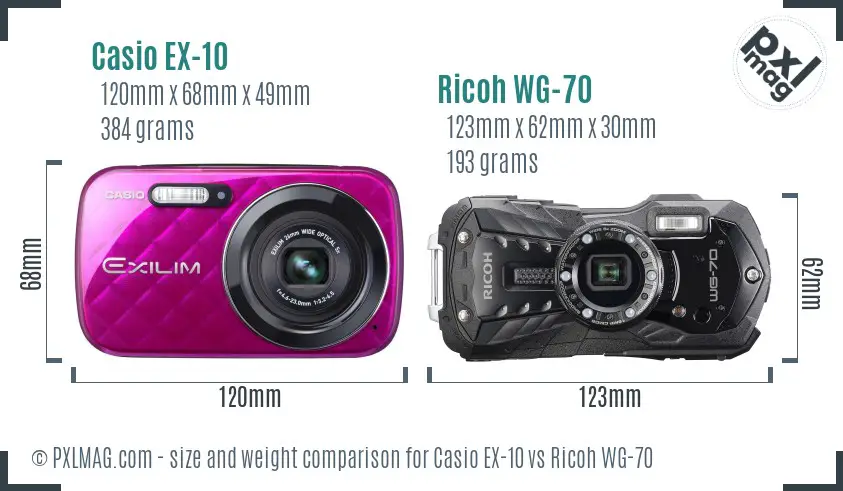 Casio EX-10 vs Ricoh WG-70 size comparison Casio EX-10 vs Ricoh WG-70 size comparison
