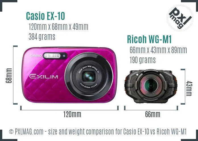 Casio EX-10 vs Ricoh WG-M1 size comparison