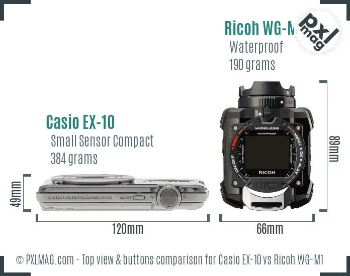 Casio EX-10 vs Ricoh WG-M1 top view buttons comparison