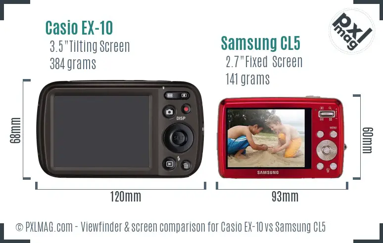 Casio EX-10 vs Samsung CL5 Screen and Viewfinder comparison