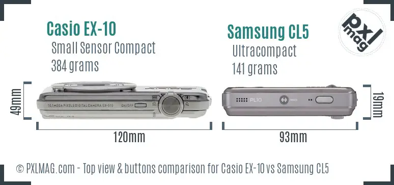 Casio EX-10 vs Samsung CL5 top view buttons comparison