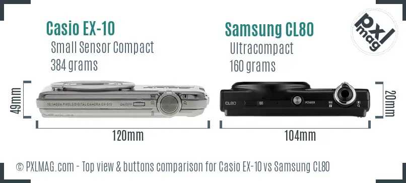 Casio EX-10 vs Samsung CL80 top view buttons comparison
