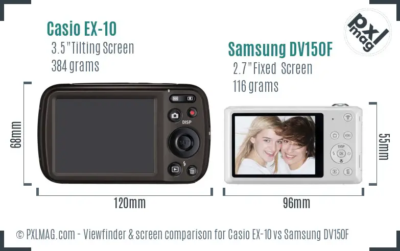 Casio EX-10 vs Samsung DV150F Screen and Viewfinder comparison