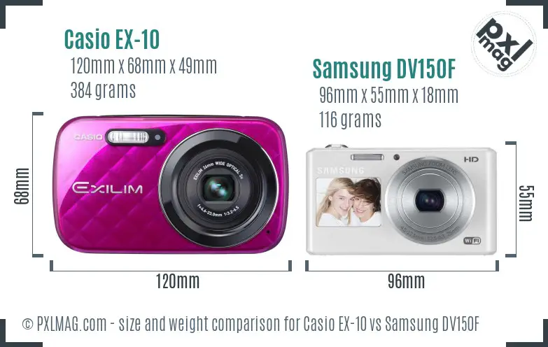 Casio EX-10 vs Samsung DV150F size comparison