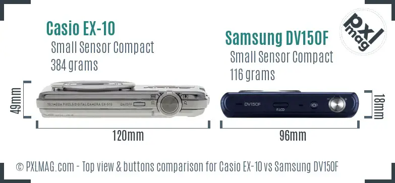 Casio EX-10 vs Samsung DV150F top view buttons comparison