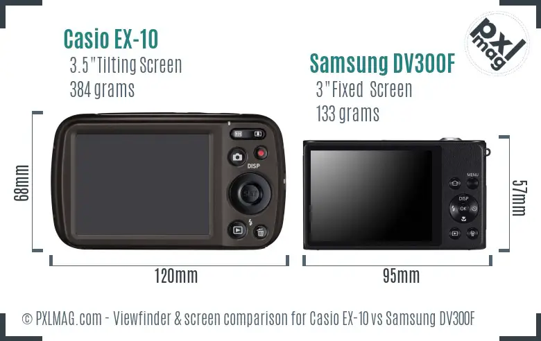 Casio EX-10 vs Samsung DV300F Screen and Viewfinder comparison