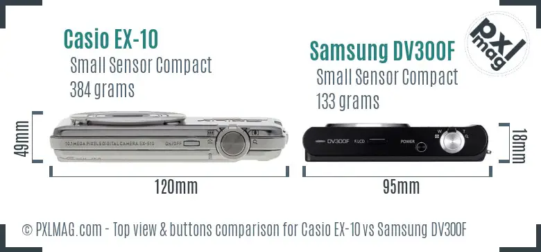 Casio EX-10 vs Samsung DV300F top view buttons comparison